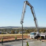 Line concrete pump delivering concrete through hoses into a tight residential backyard in Canberra